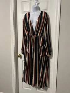 Cárdigan Torrid Talla Grande 4 Multicolor Rayas Poliéster Transparente Cordón Abierto - Imagen 1 de 11