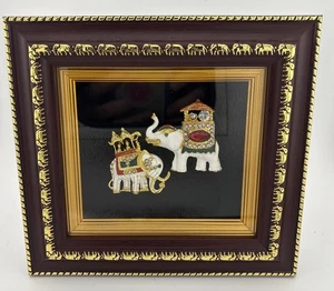 Arte elefante gioiello incorniciato con gioielli made in Thailand 6,75” larghezza 6,25” alto - Foto 1 di 7