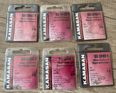 Kamasan B981 size 18 Hooks-6 packs Carp & Coarse-Barbless Specimen Fishing Hooks - Image 1 of 2