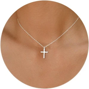 Kreuz Halskette für Damen - zierliches 925 Sterling Silber/vergoldet Lagenlook Kreuz - Bild 1 von 12
