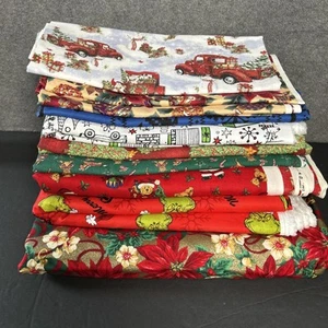LOT 9 different cuts of Winter Holiday Christmas Fabric Different Sizes - Picture 1 of 13