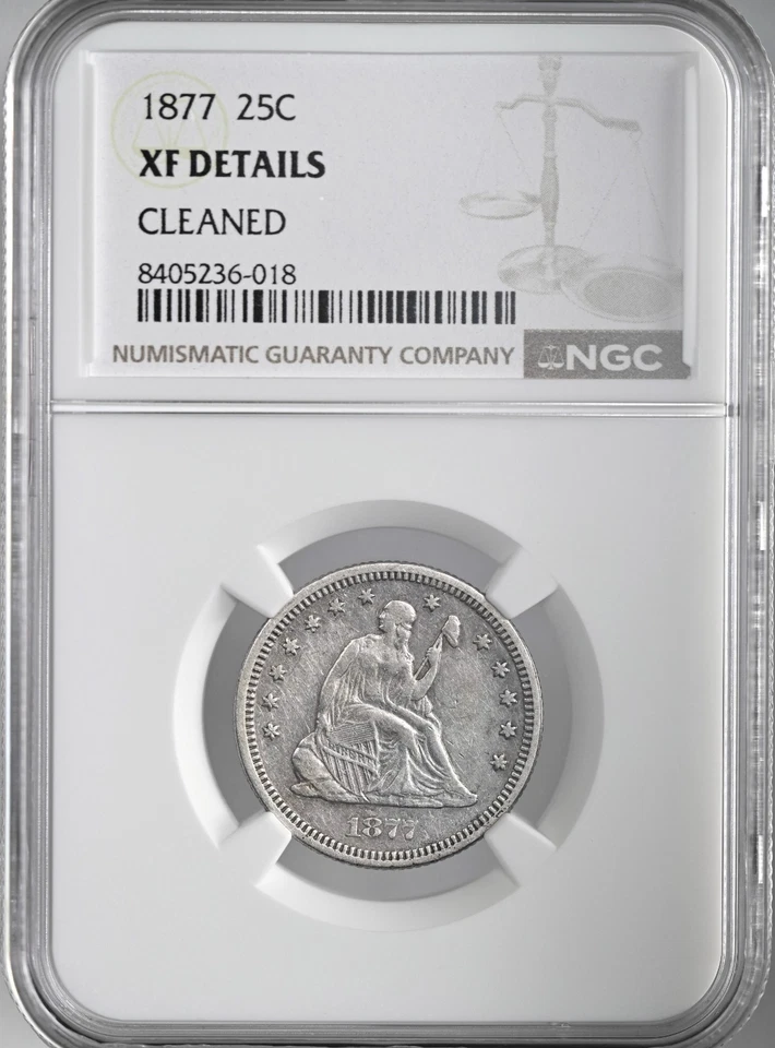 1877-P  25C SEATED LIBERTY QUARTER NGC  XF DETAILS "CLEANED" #8405236-018 - Image 1 of 4