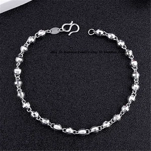 Pure Platinum 950 Chain Women Lucky 3.6mm Laser Beads Bracelet 5.6g/6.7in - Picture 1 of 4