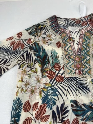 Vestido Johnny Was Manga Acampanada Floral Túnica Boho Chic Talla Pequeña Foto 1 de 4