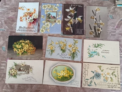 POSTCARDS VINTAGE X  10  GREETINGS SPRING FLOWERS 5/8 - Image 1 of 2