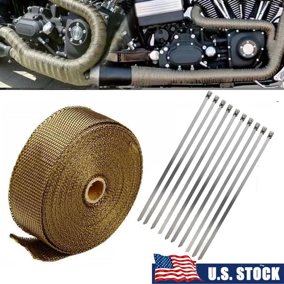 Kit de envoltura térmica de cabezal de escape de titanio de 2 pulgadas x 50 pies con lazos de bloqueo Foto 1 de 4