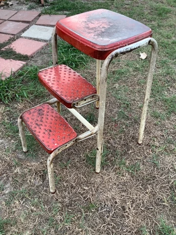 Vintage Cosco Red & White Kitchen Step Stool  chair Ladder Seat fold out Steps Cover