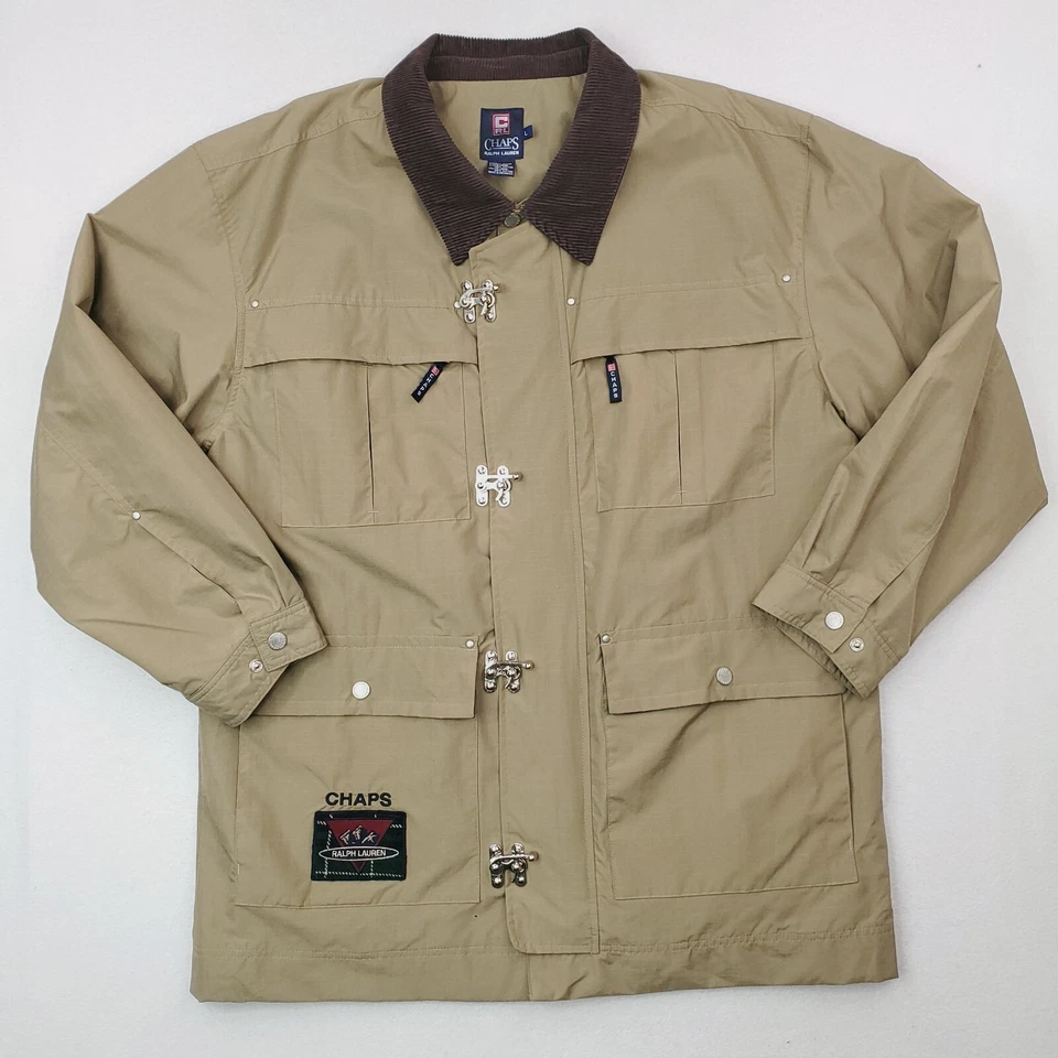 Chaps Ralph Lauren Jacket Mens Large Khaki Field Chore Barn Coat Hook Loop Clasp - Image 1 of 4