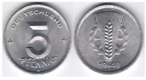 DDR 5 Pfennig 1948 A. (Alu.) Jaeger 1502, UNC.- - Bild 1 von 1