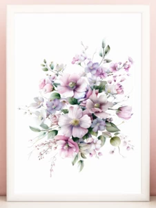 Floral Art Print, Purple Floral Wall Art Print, Botanical Wall Art Decor #287\ - Picture 1 of 2