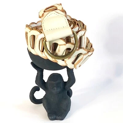 Cinturón Vintage Express Mujer Off White Cuero Genuino Envejecido Lazo Talla Grande Foto 1 de 4