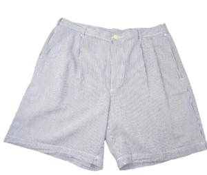 Jos A. Bank Seersucker Shorts Mens Sz 36 Blue White Stripe Cotton Pleated Front - Picture 1 of 16