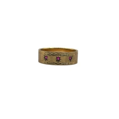 9ct 9k Yellow Gold Wide Band Natural Red Ruby Ladies Ring Size N1/2. Brand New - Image 1 of 4