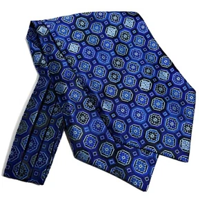 Royal Blue Geometric Jacquard Cravat/Ascot (Handmade) - Picture 1 of 3