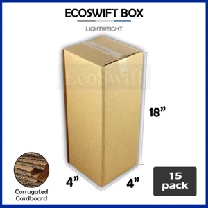 15 4x4x18 EcoSwift Cardboard Packing Tall Long Shipping Corrugated Box Cartons - Picture 1 of 6