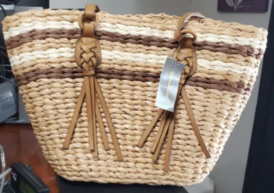 Bolsa tote de palha Style & Co listra natural nova com etiquetas $99 marca de varejo - Imagem 1 de 2