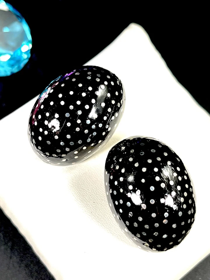 PATRICIA VON MUSULIN EBONY WOOD 925 STERLING SILVER NAILHEAD MOD CLIP EARRINGS - Image 1 of 4