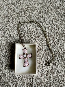 MILLEFIORI Glass Cross Necklace Pinks Chain Metal Unknown - Picture 1 of 6