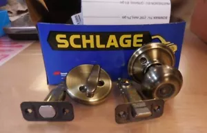 Schlage Antique Brass Door Handle & Deadbolt Lock F359 GEO 609 Georgian - Picture 1 of 2