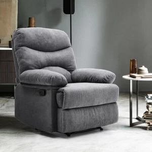 Velvet Recliner Padded Chair Highback Lounge Sofa Sleeper Armchair with Footrest - Picture 1 of 34