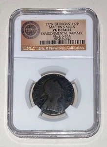 1776 NGC VG Details Machin's Mills Vlack 6-76A Half Penny Colonial Copper 1/2p - Picture 1 of 6