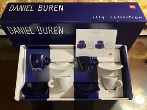 Illy Art Collection 2004 Daniel Buren Cobalt Blue And White Espresso Gift Set