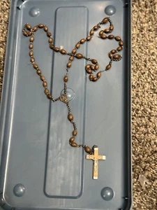 Vintage Catholic Rosary Wood Beads Mother Mary Sacred Heart Crucifix France - Picture 1 of 6