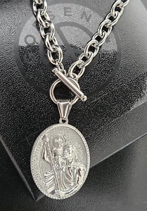 Collana uomo grande in acciaio inox San Cristoforo catena a levetta, Natale - Foto 1 di 8