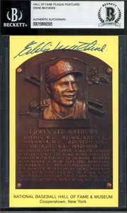 Eddie Mathews Beckett BAS Signed Gold Hall of Fame Plaque Postcard Autograph - Picture 1 of 2
