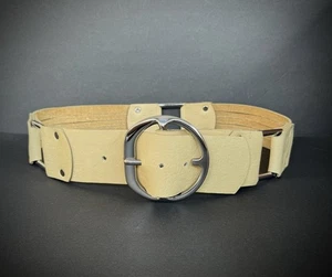 Vintage Beige Buffalo Leather Wide Waist Belt Joed Studded Silver Stud Med 34 - Picture 1 of 13