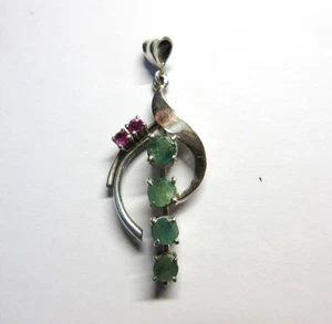 STERLING SILVER EMERALD & RUBY Gemstone Set PENDANT - Picture 1 of 4