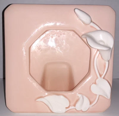 Vintage Calla Lily Pink White Ceramic Square Picture Frame Octagon Opening Japan - Image 1 of 4