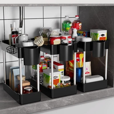 3 件装水槽下收纳盒和储物柜,2 层浴室柜收纳盒 S... — 第 1/4 张图片