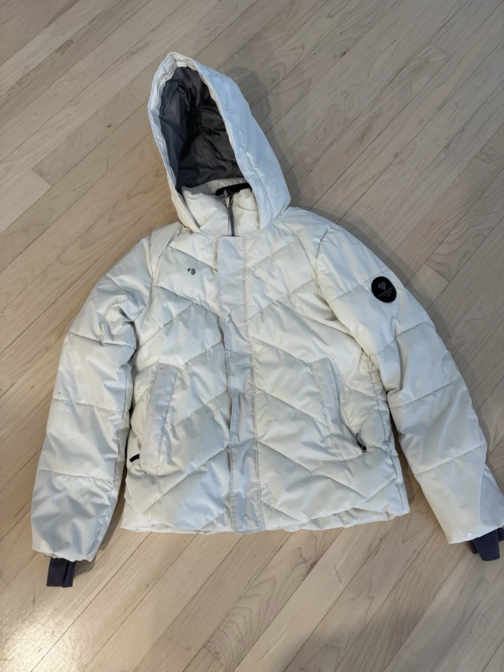 Obermeyer Adolescentes Niñas M 10/12 Invierno Esquí Chaqueta Con Capucha Blanco Plumón Foto 1 de 4