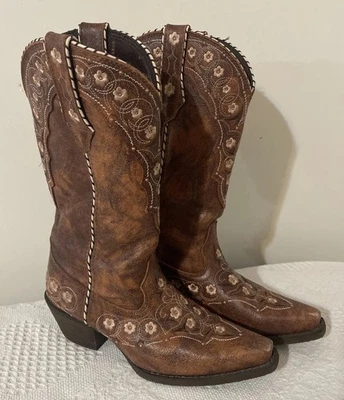 女士 Durango 12 英寸西靴棕色粉色 DRD0382 6M 花卉刺绣 — 第 1/4 张图片