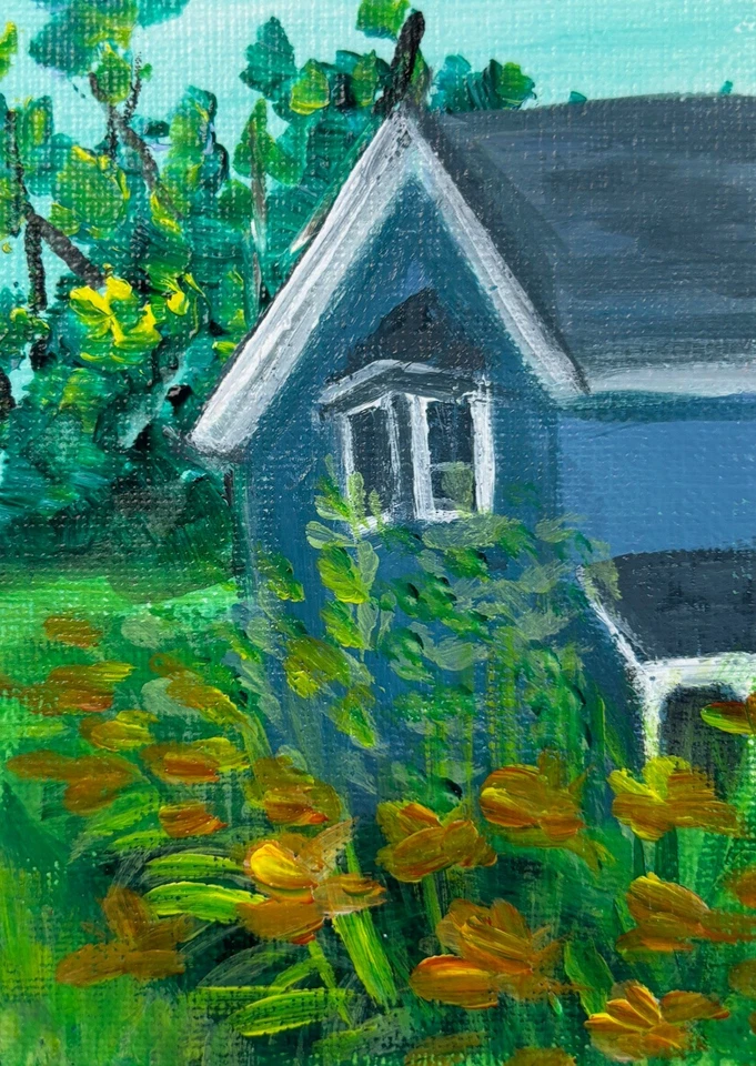 ACEO 原创抽象景观房屋小屋丙烯酸迷你艺术 — 第 1/1 张图片