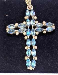 V Large  Vintage sterling silver, blue topaz and seed pearl cross pendant 18 gms - Picture 1 of 9