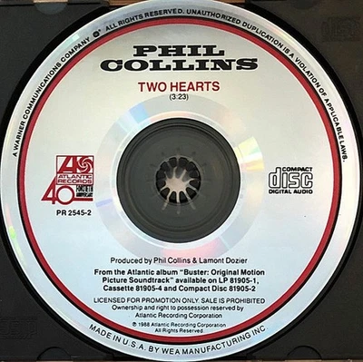 PHIL COLLINS - Two Hearts - Rare Atlantic Records Promo  CD - Imagem 1 de 2