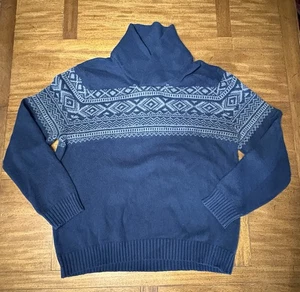 Banana Republic High Collar Mock Turtle Neck Fair Isle Nordic XXL Navy Blue Gray - Picture 1 of 6