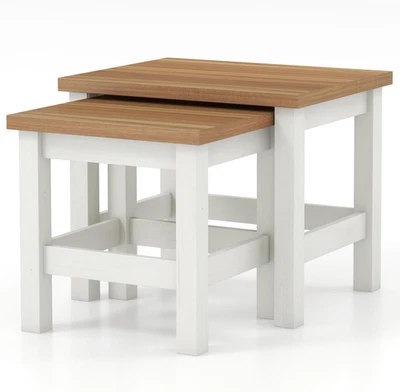 Farmhouse Nesting Table Set of 2, Wooden Coffee Tables, Modern Square End Table, - Image 1 of 4