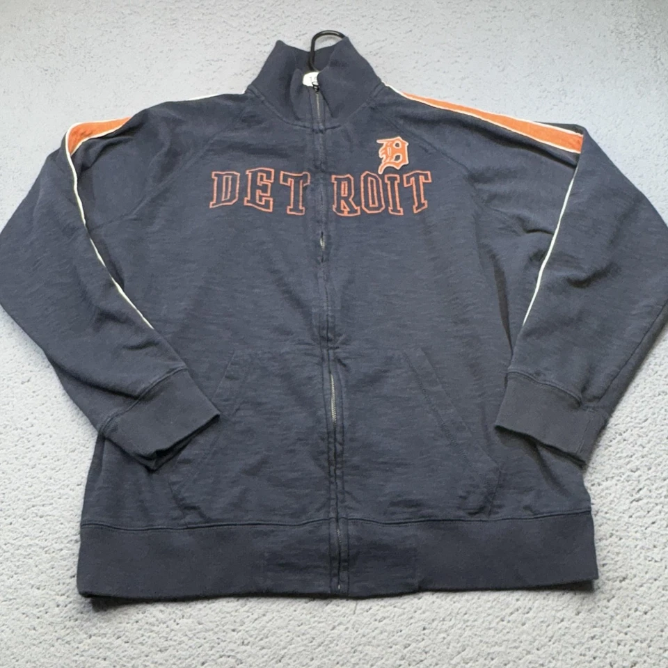 Jaqueta masculina Detroit Tigers XL azul MLB beisebol zíper completo faixa moletom bolsos - Imagem 1 de 4