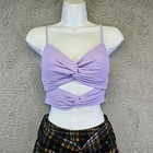Iris Top Womens L Purple Cut Out Crop Top Y2K Rib Knit Sexy Strappy Beach Cruise