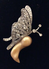 Vintage Kenneth Jay Lane  Crystal & Large Faux Pearl Butterfly Brooch 2,5"/6.5cm
