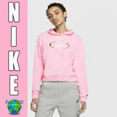Nike Women's NSW Floral Crop Top Pullover Hoodie Size XL CV1870 654 Pink NEW - Image 1 of 3