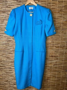 Kasper Women’s Dress Suit, Teal Blue Gold Button Down, Short Sleeves, Size 12 - Picture 1 of 13