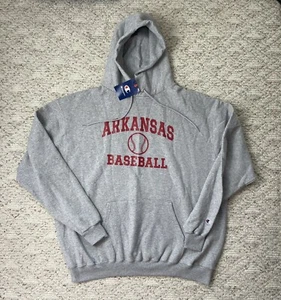 New Sz 2XL Men’s Champion Brand Arkansas Razorbacks Baseball Hoodie Grey - Picture 1 of 8