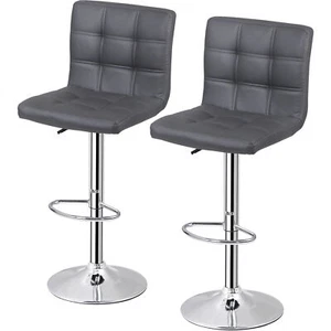 2 PCS Bar Stools 360 Degree Swivel PU Leather Chairs with Back Dark Gray - Picture 1 of 21