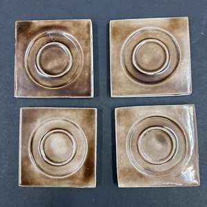 4 - Vintage Brown Ceramic Tile 2 7/8” Square 3/8” Thick Recessed Circles - Picture 1 of 13