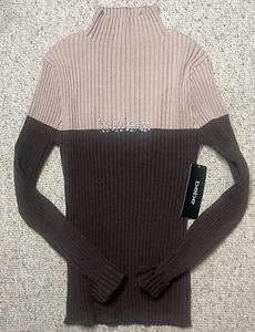 Bebe Ribbed Front Rhinestone Bling Logo Brown & Tan Color Block Size X-Large NWT - Picture 1 of 9