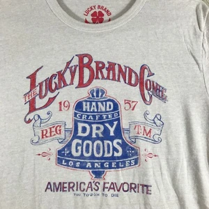 LUCKY Brand Hand Crafted Dry Goods BELL Shirt L Beige Poly Blend Single Stitch - Bild 1 von 7